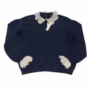 NWT J.Crew Lace Collar Crewneck Sweatshirt Sz M Coastal Feminine Preppy